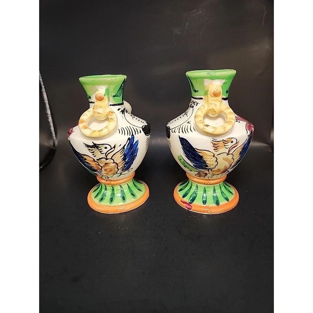 Set Of Two Vintage 40s-50s Petite Japanese Phoenix‎ Vases Handpainted 5.5